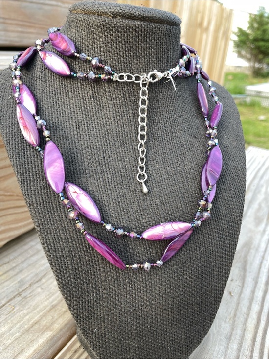 Jewelry - Purple Iridescent Multi-Strand Layered Beaded Necklace